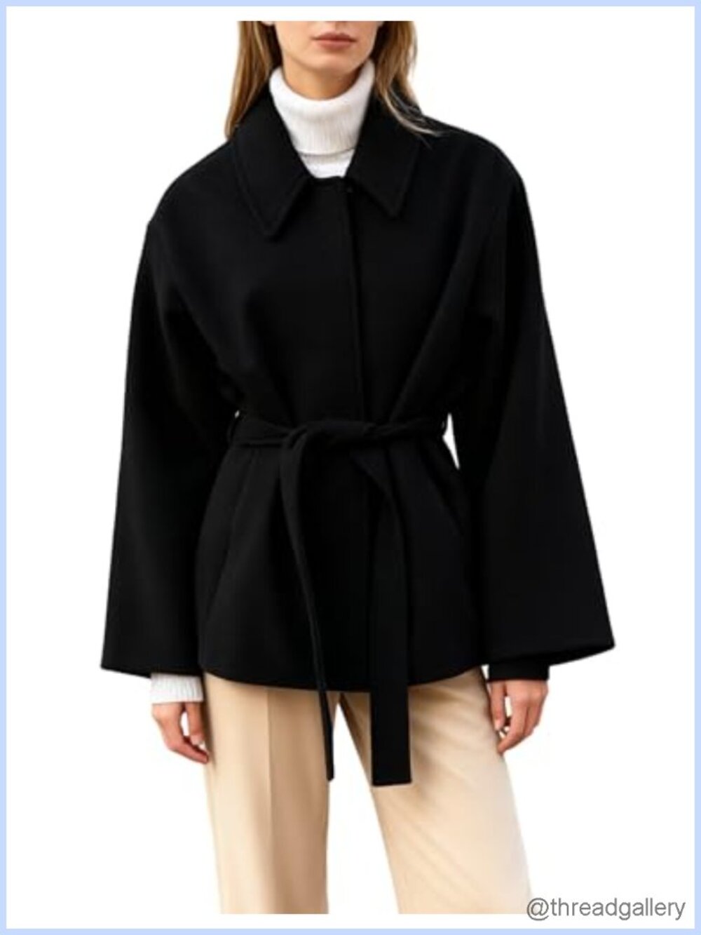Women's Wool Blend Short Trench Coat Collared Belted Jacket